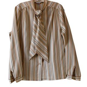 Vintage Judy Bond Size 16, Striped (light green, tan, cream) long sleeves